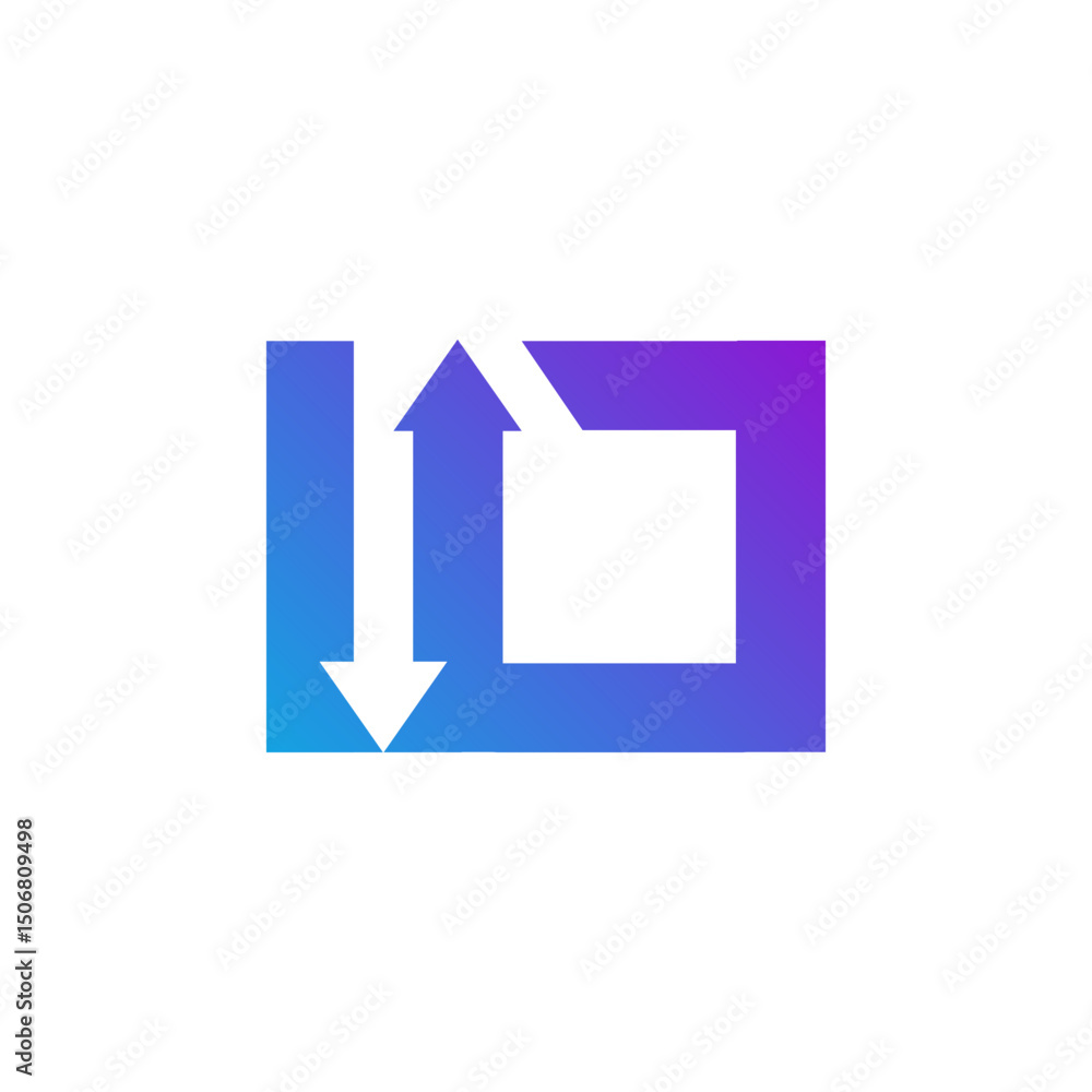 Aufkleber a vertical bar on the left transitions into an arrow pointing upwards, while a connected angled shap