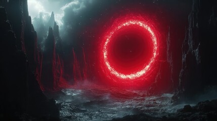 Fototapeta premium Red glowing portal fantasy landscape