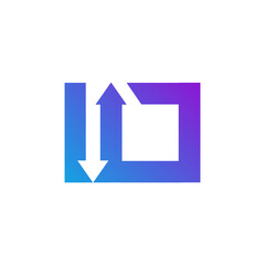 A vertical bar on the left transitions into an arrow pointing upwards, while a connected angled shape on the right forms an arrow pointing downwards, suggesting a cyclical process or data flow.