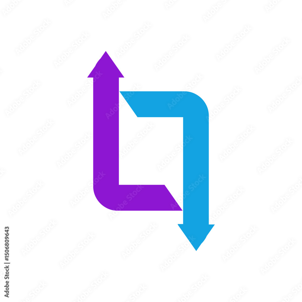 Aufkleber a vertical bar on the left transitions into an arrow pointing upwards, while a connected angled shap