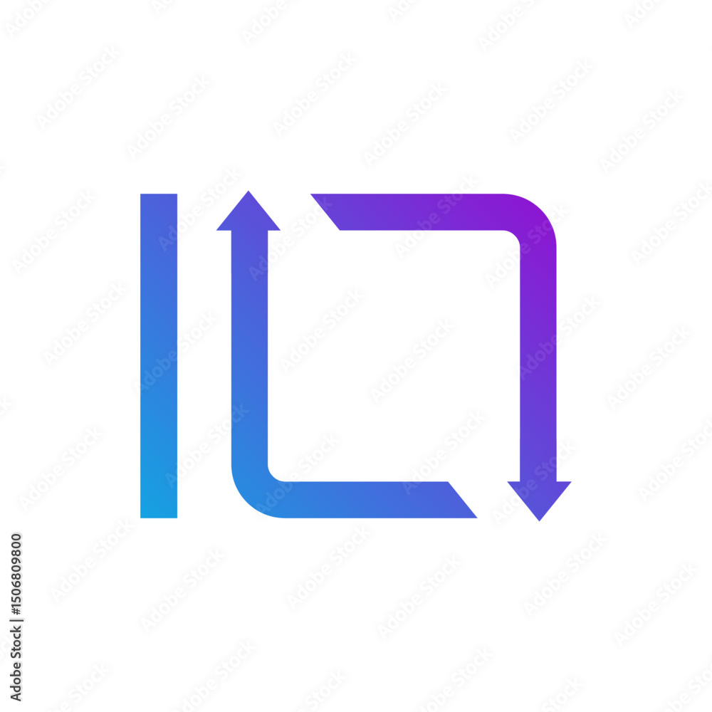 Aufkleber a vertical bar on the left transitions into an arrow pointing upwards, while a connected angled shap
