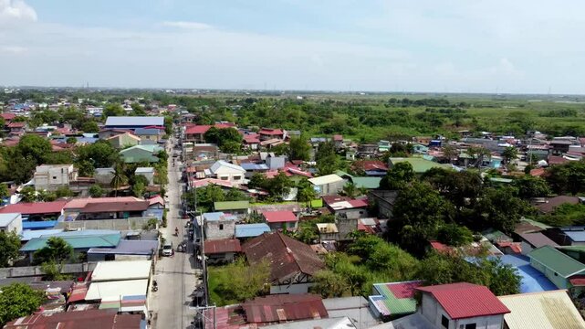 A view over a neighborhood at the edge of the city of San Fernando, Pampanga, The Philippines