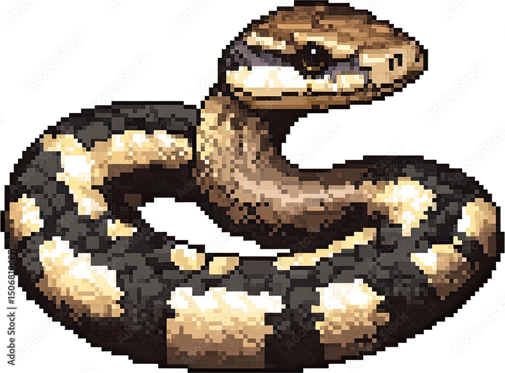 Poster pixelated image of a snake with intricate patterns.
