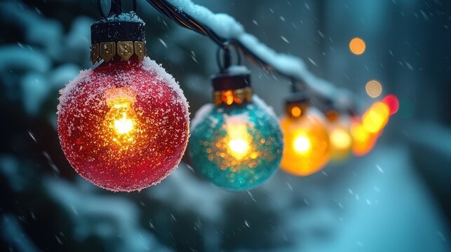 Snowy holiday string lights