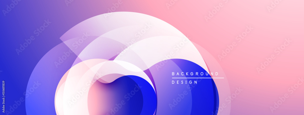 Poster abstract circles overlap, creating vibrant blue, pink gradient. modern design element for background