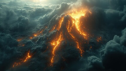 Volcanic eruption aerial view