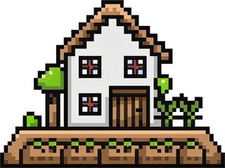 Pixelated cottage with small plants and a simple design.