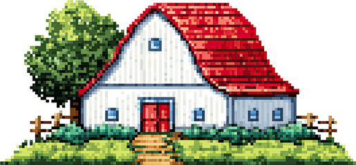 Pixelated depiction of a farm building.
