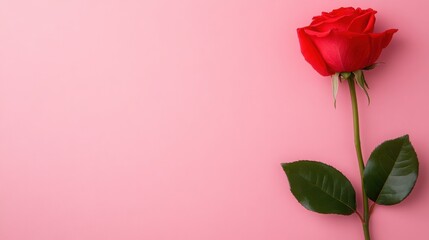 Fototapeta premium Elegant Red Rose on Soft Pink Background for Romantic Themes