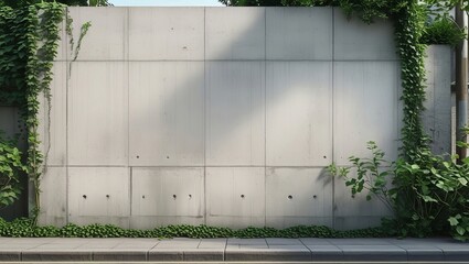 Urban Wall Mockup with Greenery – Blank Concrete Wall with Plants
