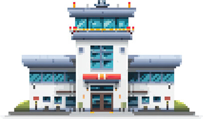 Obraz premium Pixel art representation of an airport terminal building.