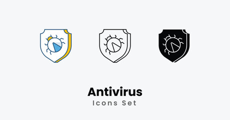 Antivirus Icons thin line and glyph vector icon stock illustration