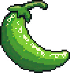 Pixelated green chili pepper illustration.