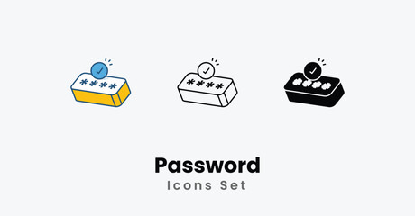Password Icons thin line and glyph vector icon stock illustration