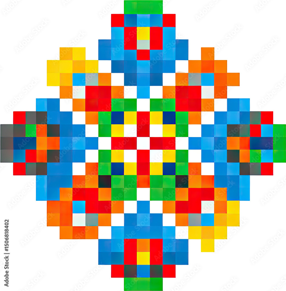 Poster colorful pixelated design with symmetrical pattern.