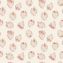 Vector seamless pattern with strawberry. Cute colorful spring, summer pattern for fabric, wrapping paper, clothes. Light background
