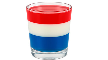 Patriotic Red, White, and Blue Layered Jelly Dessert in Glass – 4th of July Themed Treat (Transparent Background)