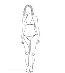 continuous single line art of a sexy woman standing in a bra and panties. vector illustration
