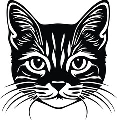 Obraz premium Cat face portrait, black outline clipart style illustration, transparent background vector