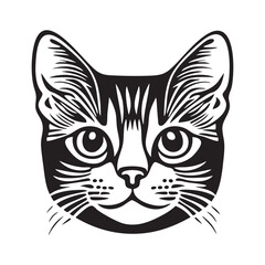 Obraz premium Cat face portrait, black outline clipart style illustration, transparent background vector