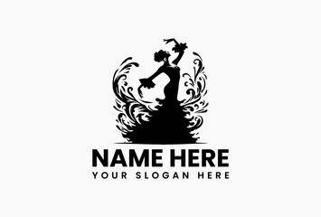 Fototapeta premium Creative vector illustration of a female dancer's silhouette in a dynamic pose with flowing artistic dress