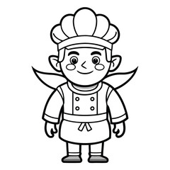 Cartoon Chef Character with Wings Outline for Coloring Book or Page