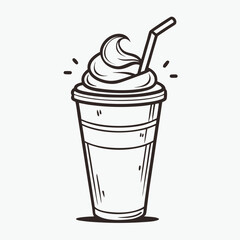 Hand Drawn Iced Coffee with Whipped Cream and Straw Illustration