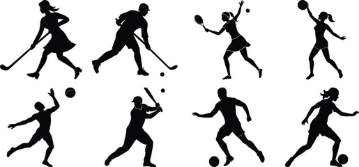 Sportsman various sports activities silhouette set. vector collection on transparent background