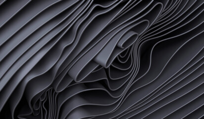 Obraz premium Dark wavy 3D layers, abstract geometric background