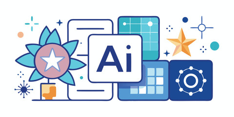 Adobe Illustrator Icon with Flower Star Grid and Network in Cartoon Style