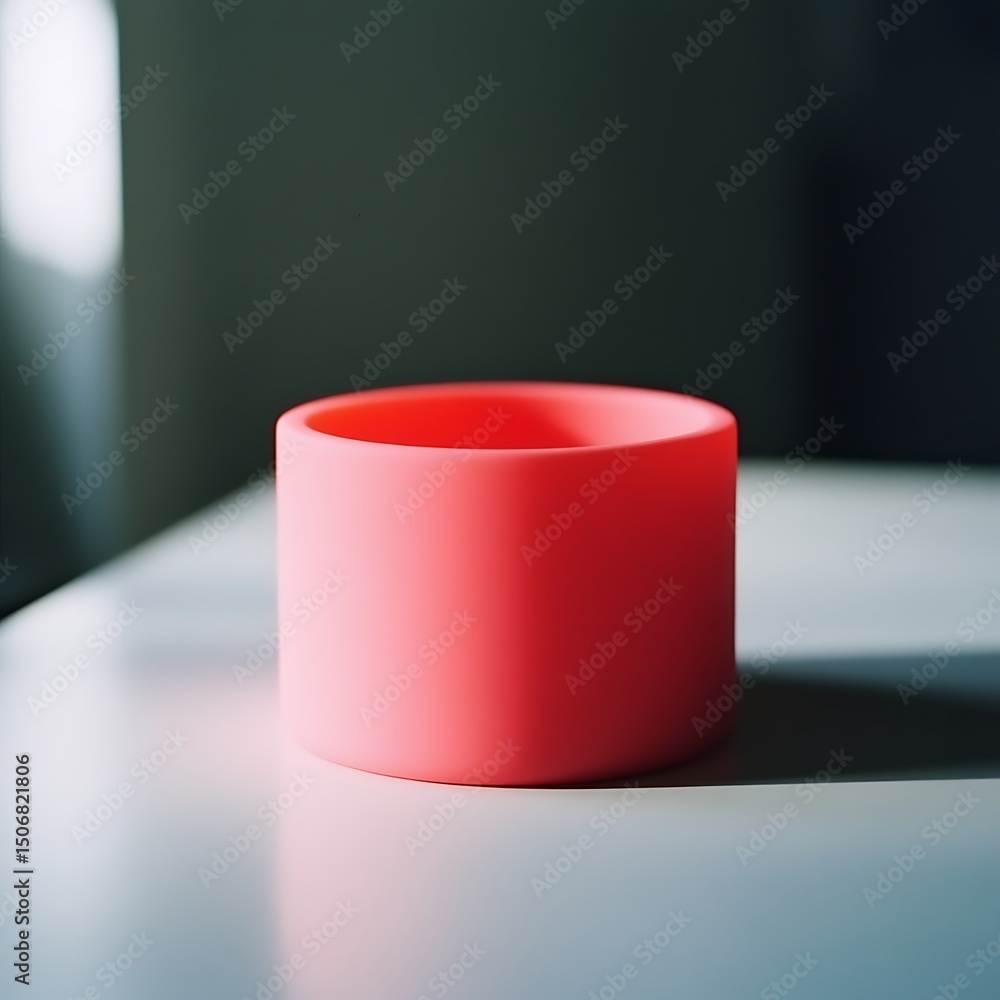 Aufkleber vibrant simplicity: red cylindrical container on a table in diffused light