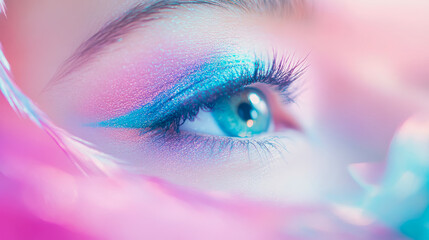 Extreme macro of a human eye with iridescent makeup