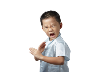Young boy performing martial arts with transparent background