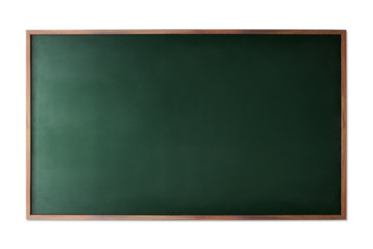 Empty green chalkboard with wooden frame on transparent background