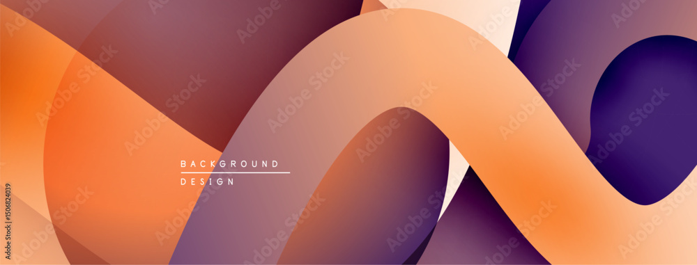 Aufkleber Abstract background features overlapping layers, gradients. Warm orange, purple hues create modern visual effect. Smooth shapes dominate composition.