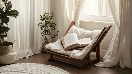 Cozy book holder with open pages on a reading nook