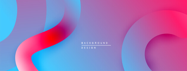 Abstract fluid shapes, vibrant colors blend. Gradient background creates modern visual effect. Smooth curves, dynamic composition.