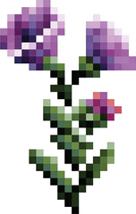 Pixelated image of a flower and leaves.