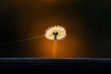 thread Telephoto macro of a single dandelion seed caught on a spiders silk