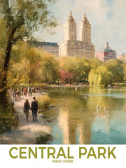 Retro Central Park in New York Cityscape Poster