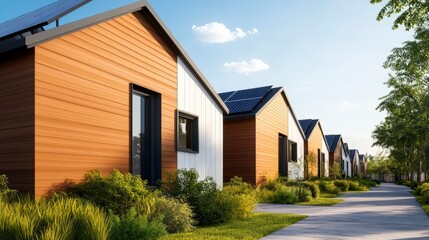 Eco-Friendly Homes Equipped with Solar Panels in a Scenic Modern Neighborhood
