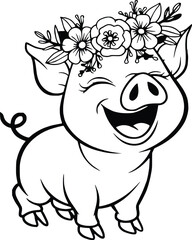 Fototapeta premium Cute Pig Svg, Piglet With Flower Design 
