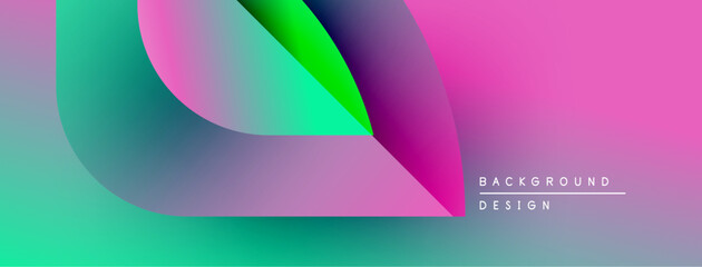 Abstract vibrant shapes overlap, creating fluid gradients. Pink, green, purple hues dominate design. Modern aesthetic.