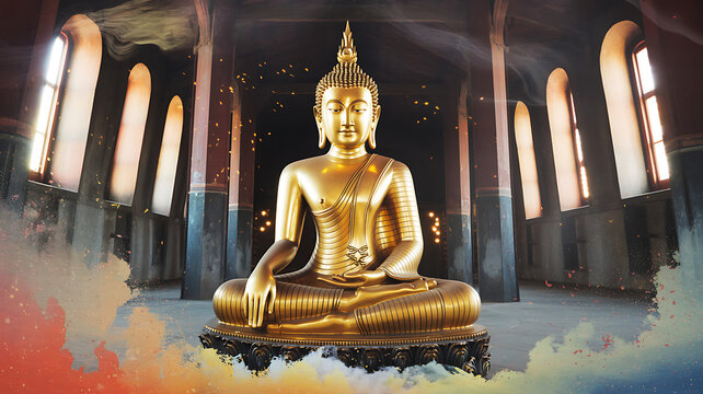 Golden Buddha statue in temple interior - Powered by Adobe