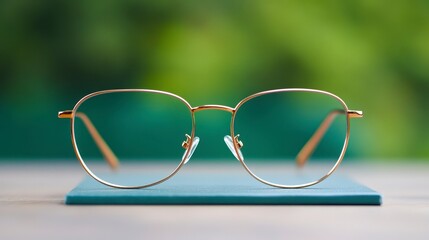 Close-Up of a Pair of Glasses Resting on a Book with a Soft Green Background