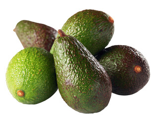 Fresh avocados arranged organically on transparency background, showcasing their vibrant green skin and unique textures. These nutritious fruits are perfect for healthy meals and snacks