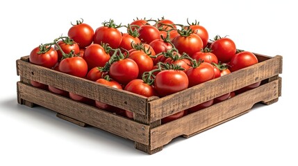 Fresh Red Tomatoes in Wooden Crate