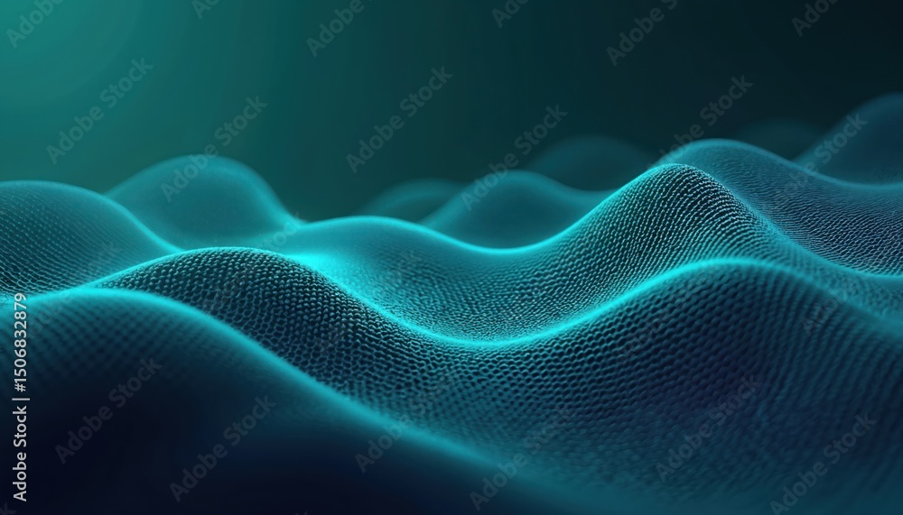 Poster Abstract background with teal-blue curved lines, wave pattern. Dynamic, fluid shapes for modern tech banner, wallpaper. Digital design, tech, network, data, information, innovation, creative concept.