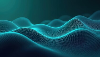Fototapeta premium Abstract background with teal-blue curved lines, wave pattern. Dynamic, fluid shapes for modern tech banner, wallpaper. Digital design, tech, network, data, information, innovation, creative concept.