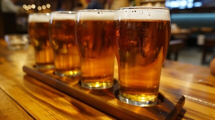 Tasting session enjoying craft beer in a lively brewery with friends on a weekend evening